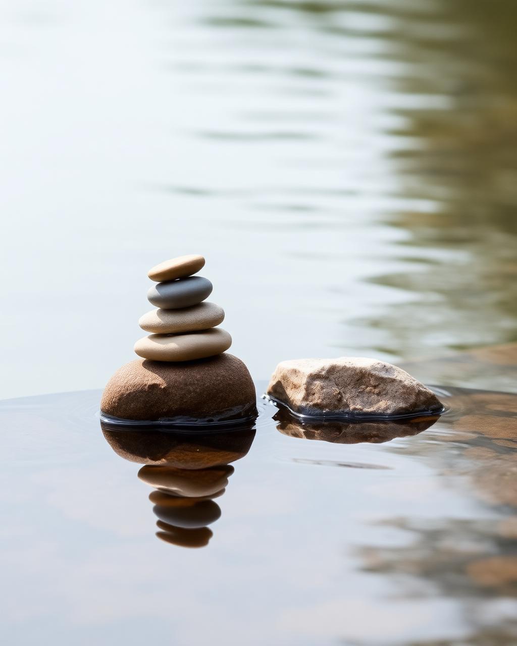 Pietre in equilibrio sull'acqua — calma